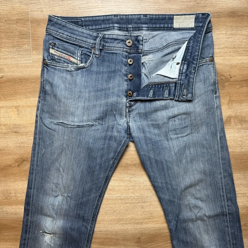 Diesel Waykee Jeans Men 30x32 Blue Straight Leg Stretch Medium‎ Wash Distressed